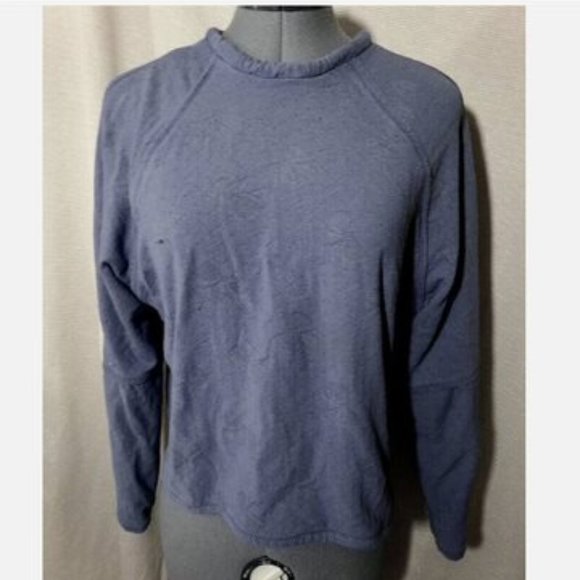 Bows print Layered Sweatshirt Top M Blue crew neck Raglan Loose fit Lined - Picture 1 of 9